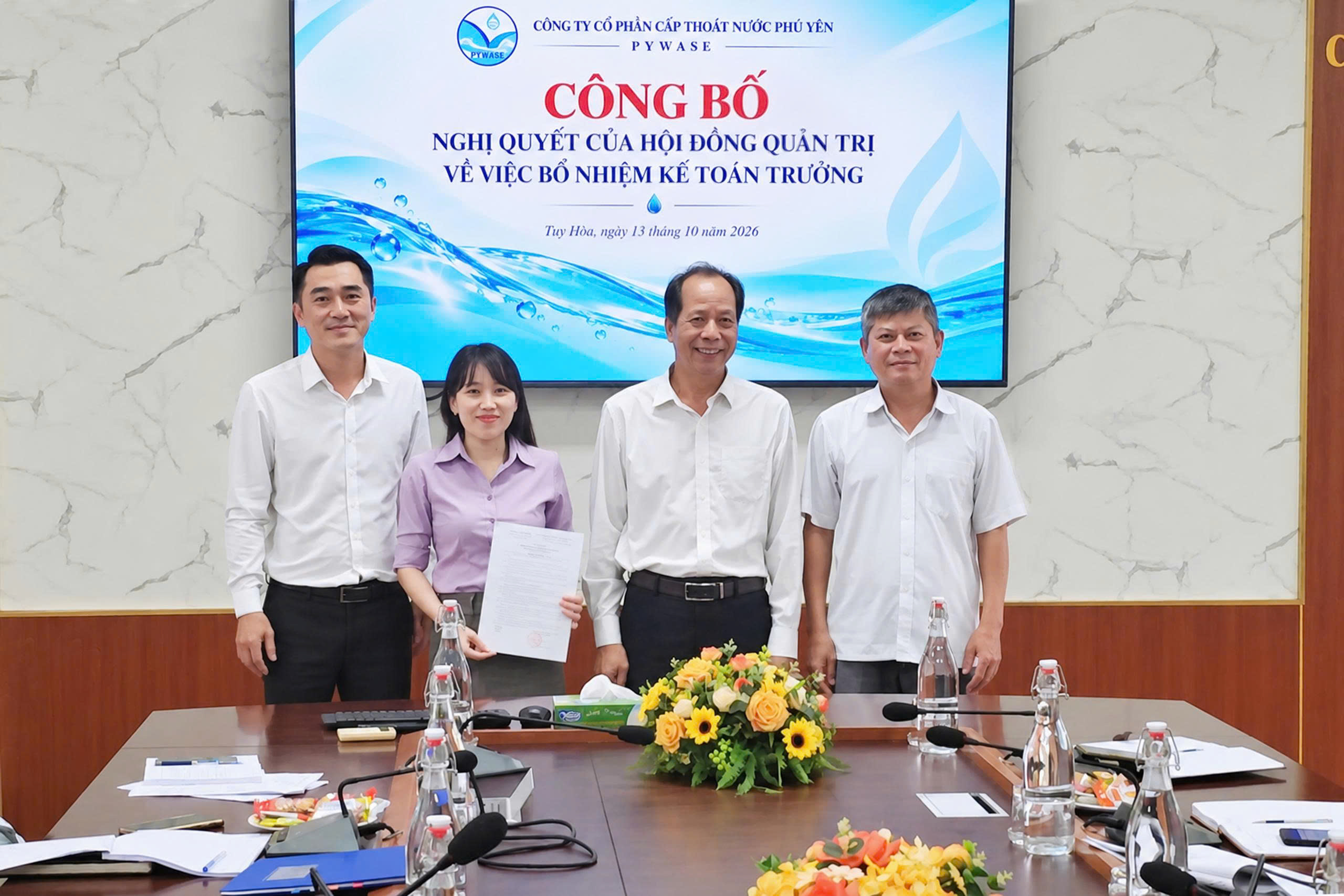 CÔNG TY CỔ PHẦN CẤP THOÁT NƯỚC PHÚ YÊN  CÔNG BỐ NGHỊ QUYẾT BỔ NHIỆM KẾ TOÁN TRƯỞNG